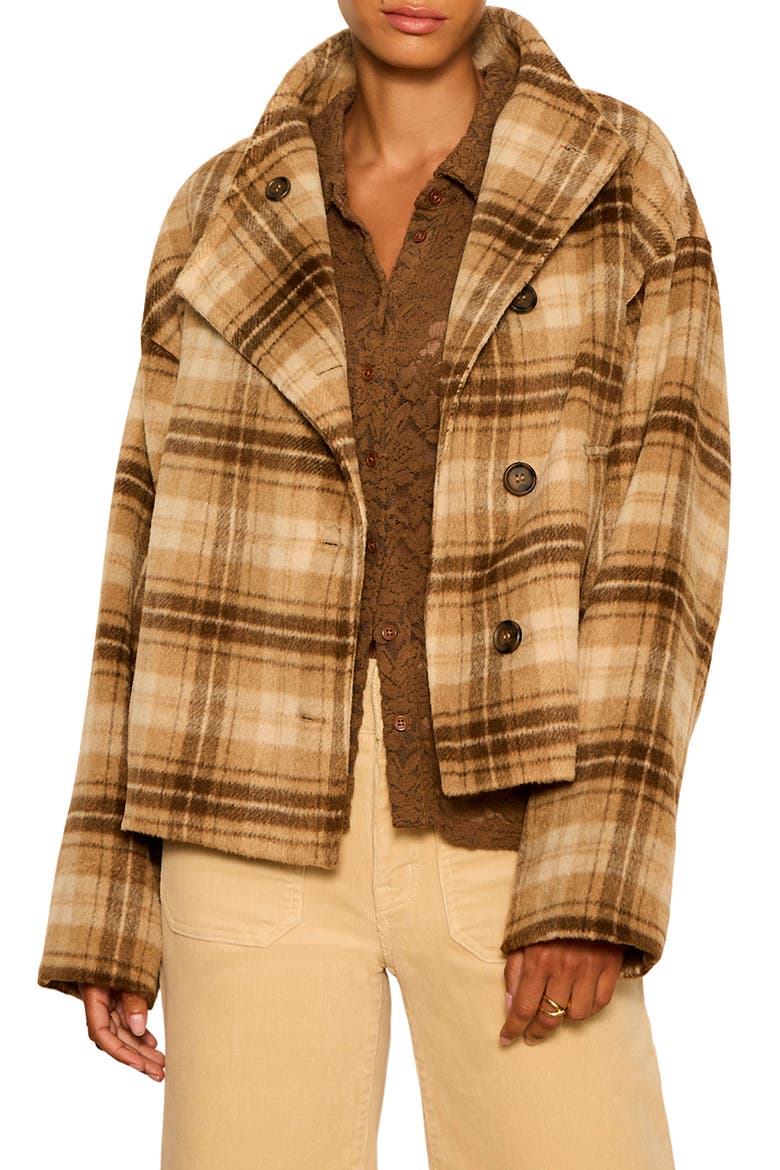Avery Plaid Asymmetric Jacket, Main, color, DARK BONE IVORY