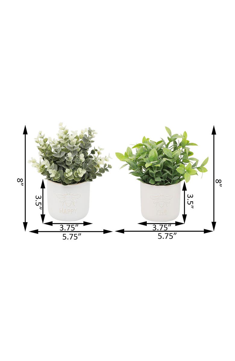 FLORA BUNDA Bee Kind Ceramic Tea Leaf + Bee Happy Eucalyptus in 3.75", Ivory, Set of 2, Alternate, color, 