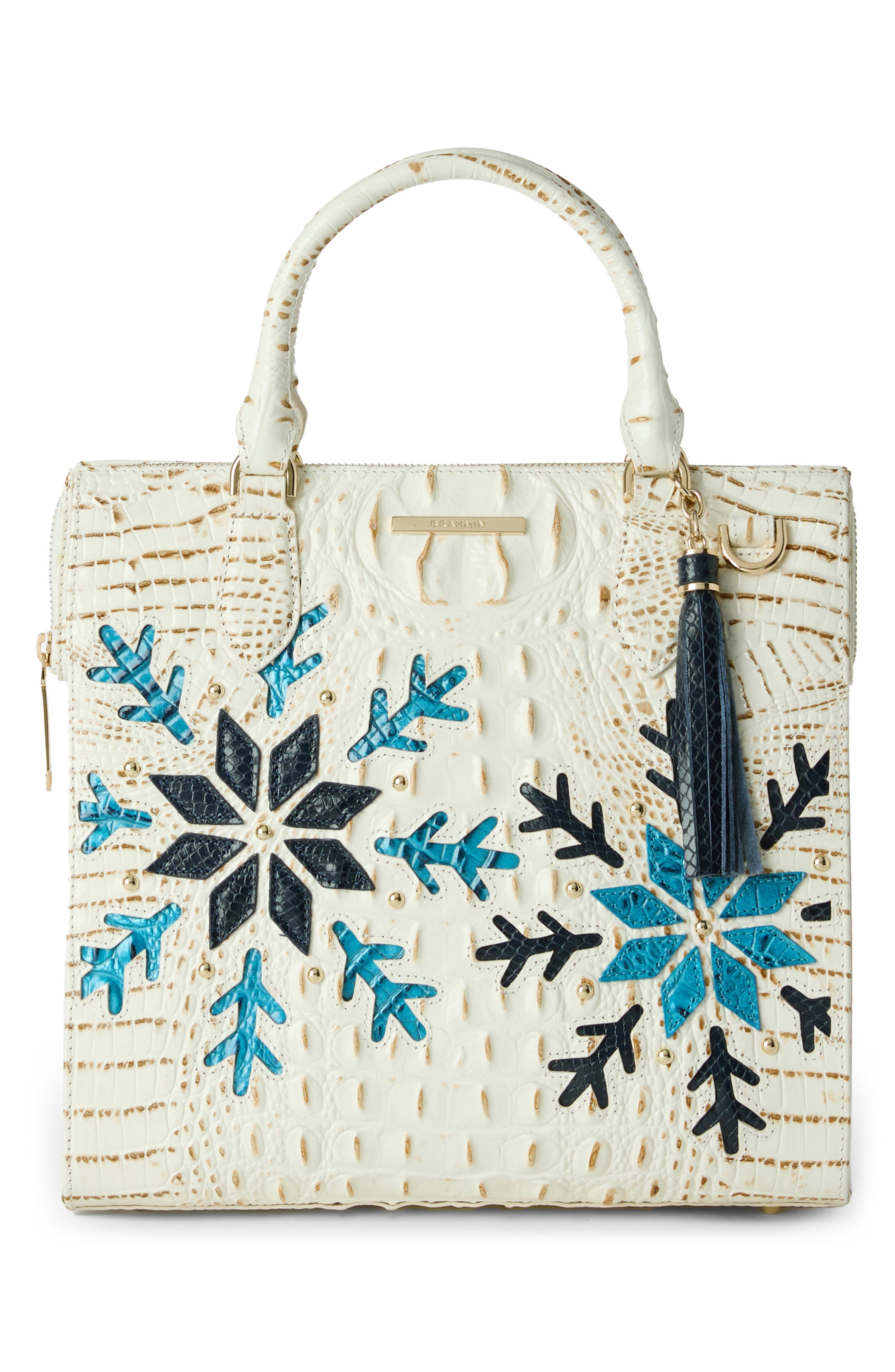 Brahmin Caroline Snowdrift Croc Embossed Leather Satchel, Alternate, color, 