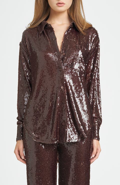 Find Your Light Sequin Button-Up Shirt