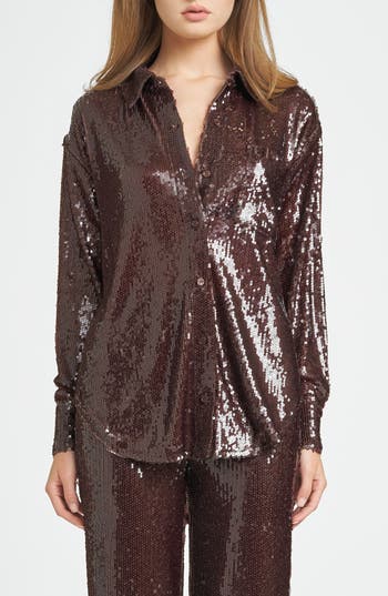 WAYF WAYF FIND YOUR LIGHT SEQUIN BUTTON-UP SHIRT