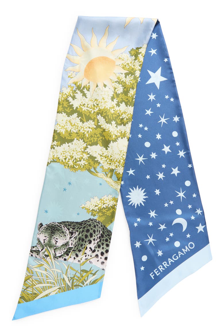 Day & Night Print Silk Scarf, Alternate, color, AZUR/ LIME