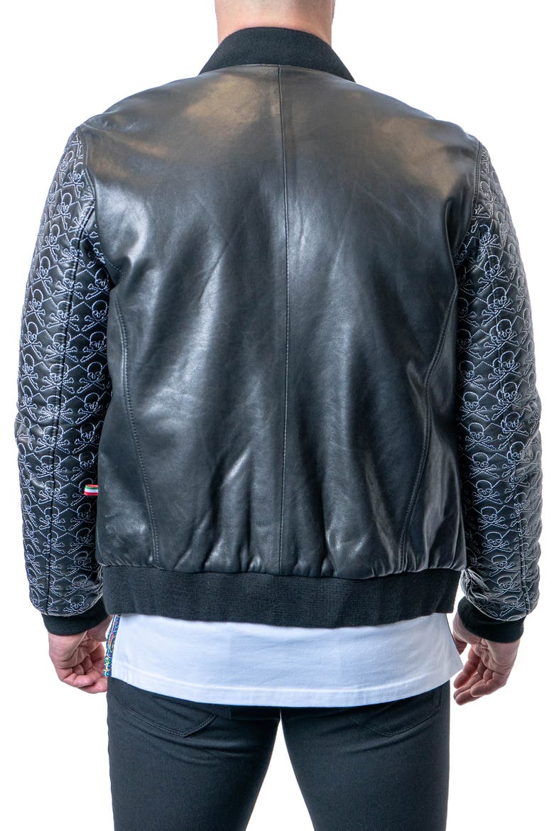 Skull Sleeve Leather Jacket, Alternate, color, BLACK