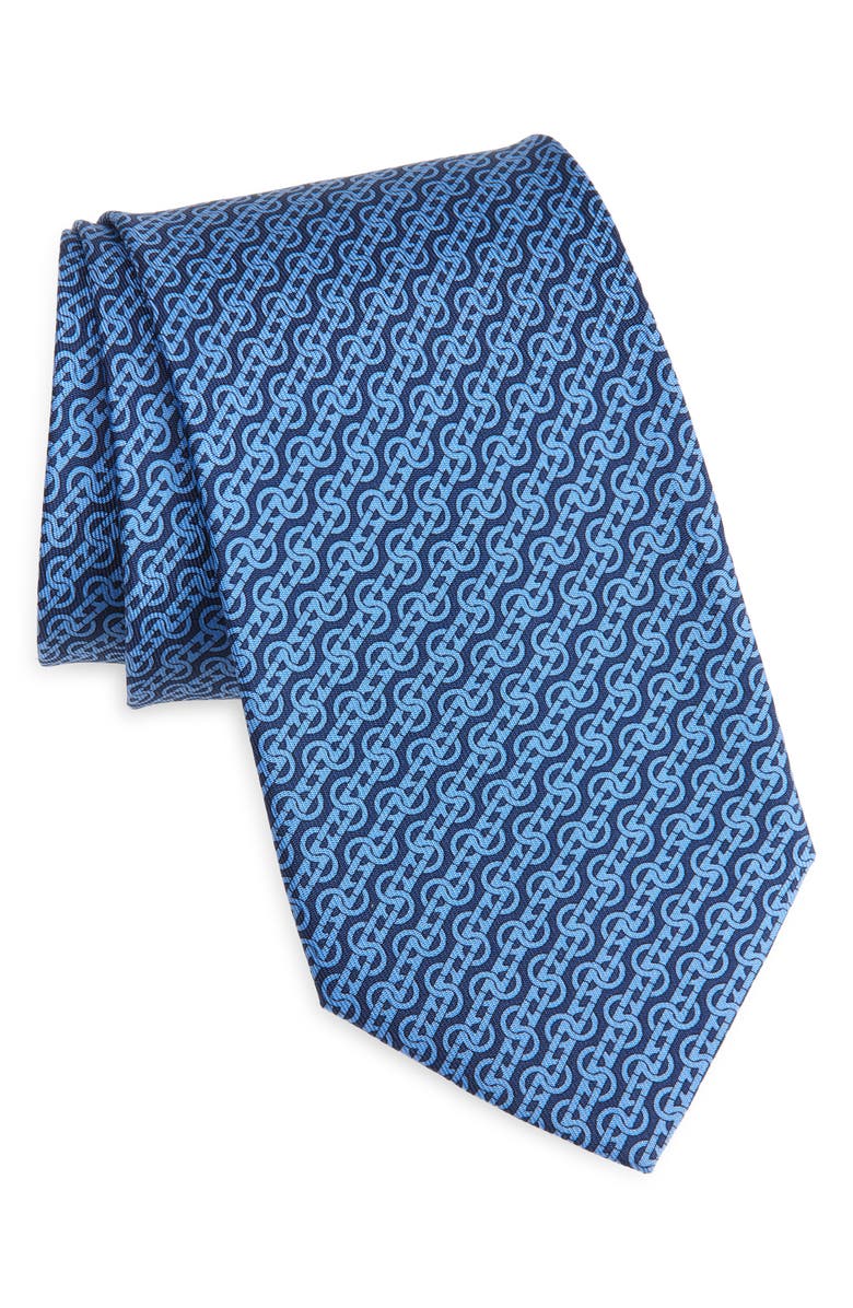 FERRAGAMO Trofeo Gancini Silk Tie, Main, color, Navy