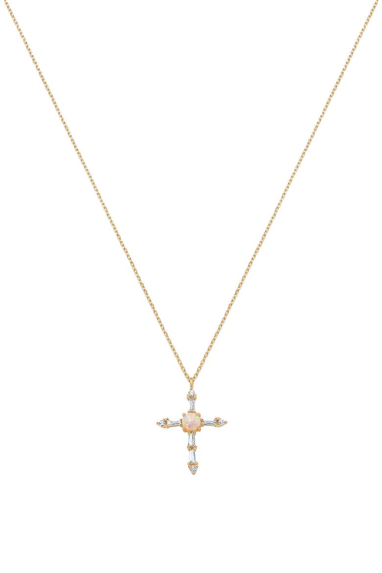14k Gold Plated Opal Cross Necklace Faith Delicate Sentimental Design, Main, color, Gold