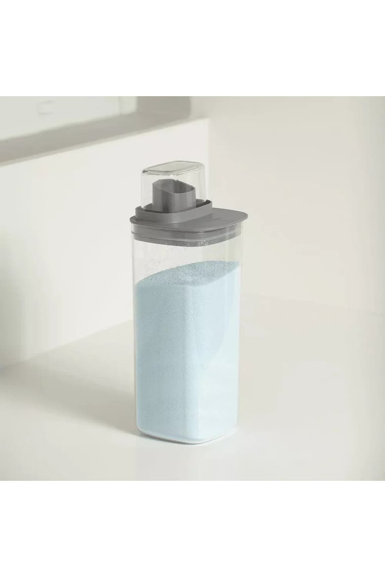 Versatile Clear Airtight Laundry Detergent Dispenser Organizer with Measuring Cap 2 Pack 50 oz, Alternate, color, Dark Gray