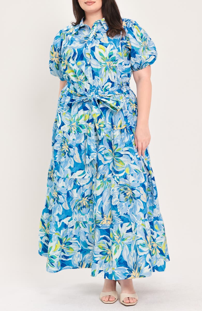 FLYING TOMATO Printed Maxi Dress, Main, color, Blue Floral