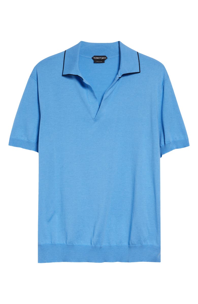 TOM FORD Tipped Silk & Cotton Polo Sweater, Main, color, Azure Blue