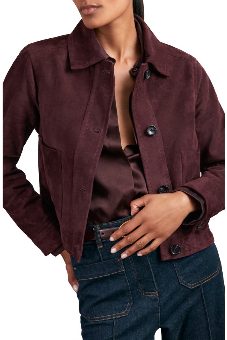 Sonny Crop Faux Suede Jacket, Alternate, color, BURGUNDY