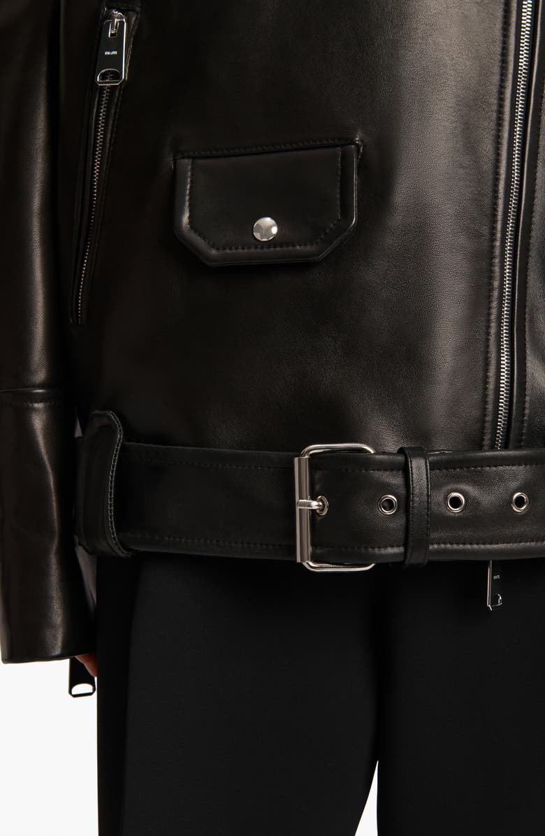 Khaite Hansel Oversize Lambskin Leather Biker Jacket, Alternate, color, Black