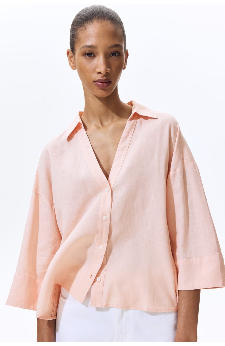 H&M Linen-blend Shirt, Alternate, color, Light Pink