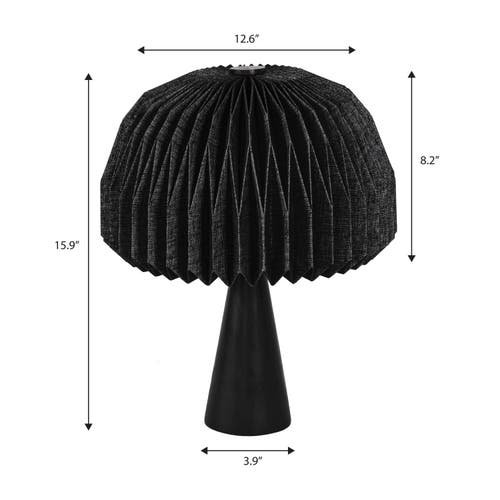 Jonathan Y Sylvie 16" Modern Minimalist Paper Pleated Shade Mushroom Accent Led Table Lamp In Black