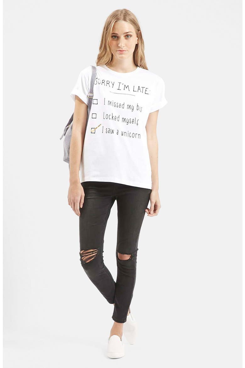 'Sorry I'm Late' Short Sleeve Tee, Alternate, color, WHITE