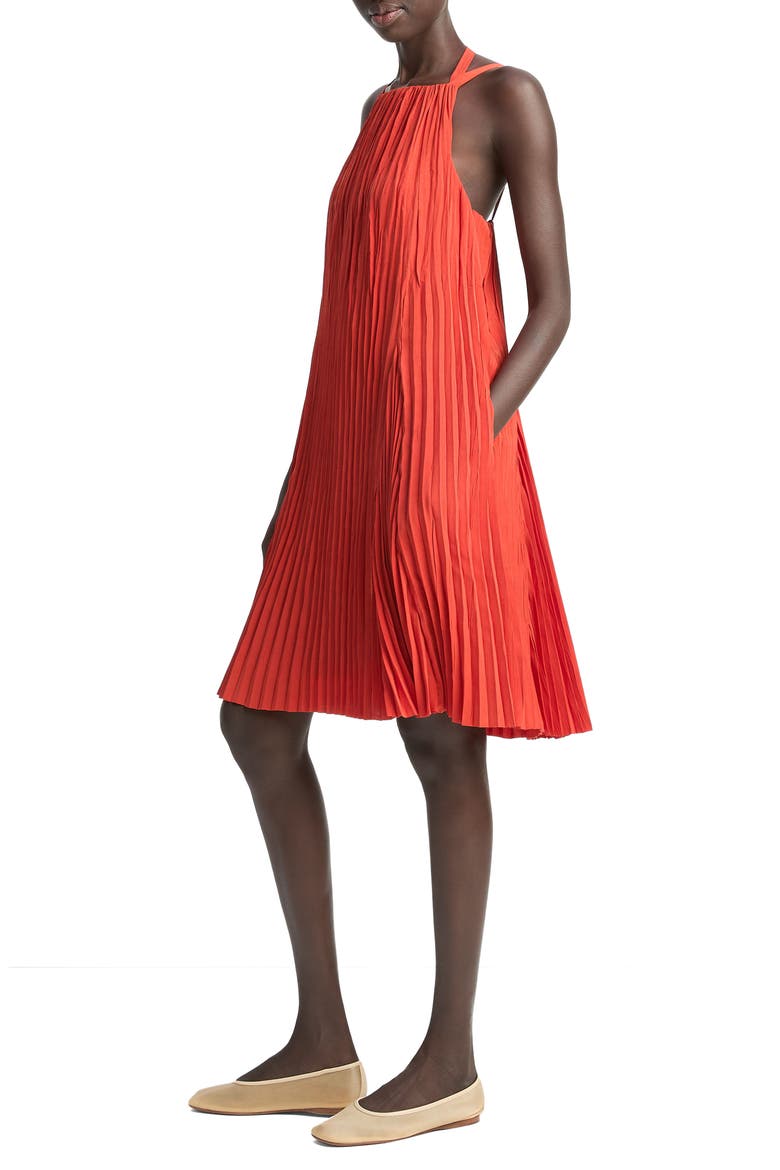 Pleated A-Line Halter Dress, Alternate, color, BRICK ROSE