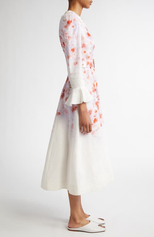 Shop Zimmermann Floral Belted Linen Midi Dress In Scarlet Floral