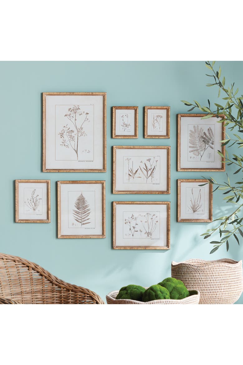 15.75"W x 1"D x 19.75"H and 11.75 x 1 x 14 and 8.5 x 1 x 10.5 and 6.25 x 1 x 7.75 Botanical Study In Sepia Framed Wall Art Set of 9, Alternate, color, Beige