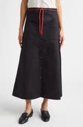 KÚR Shoelace Patch Pocket Cotton A-Line Midi Skirt