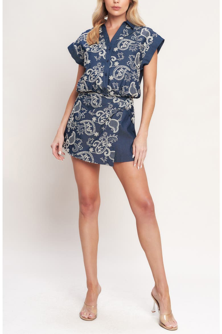 Paisley Embroidered Chambray Skort, Alternate, color, DARK INDIGO