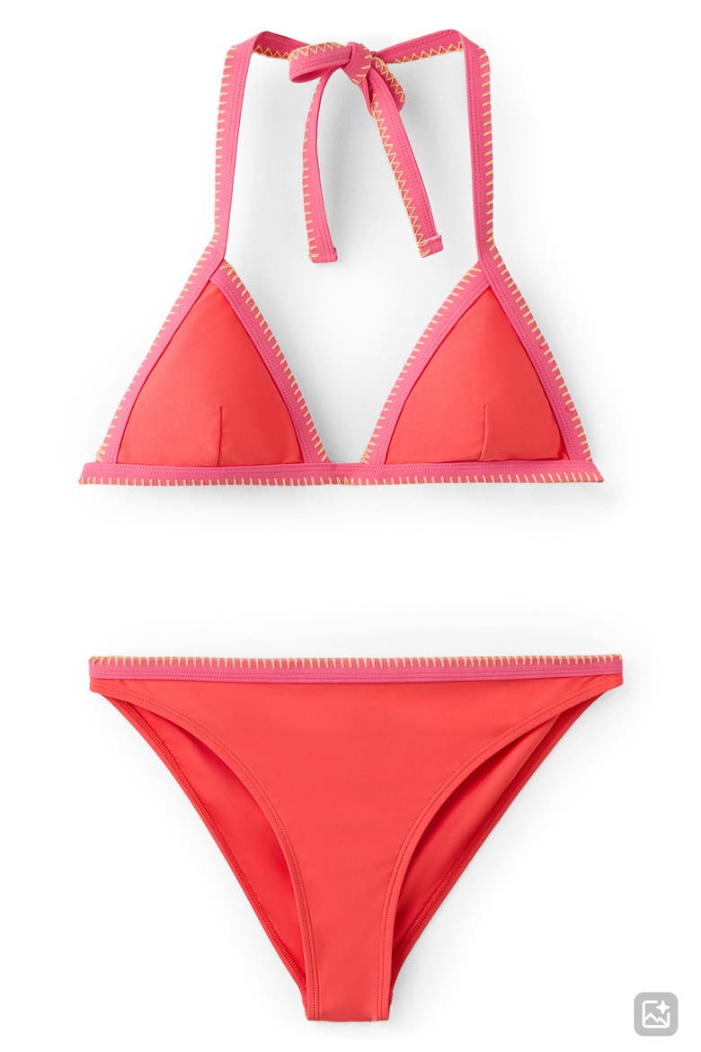 Embroidered Two-Piece Swimsuit, Alternate, color, CORAL RED