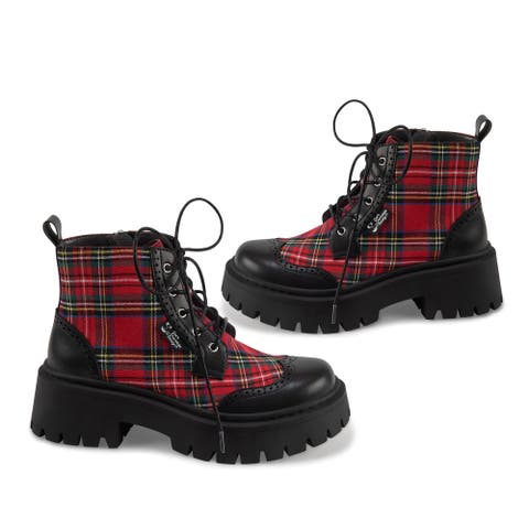 Red-Tartan Chunky Platform Boots