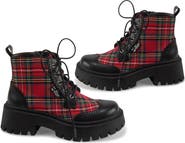 Hot Chocolate Design Red-Tartan Chunky Platform Boots