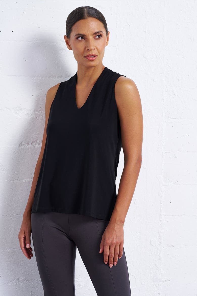 Luxe Stretch V-Neck Sleeveless Shell, Alternate, color, Black