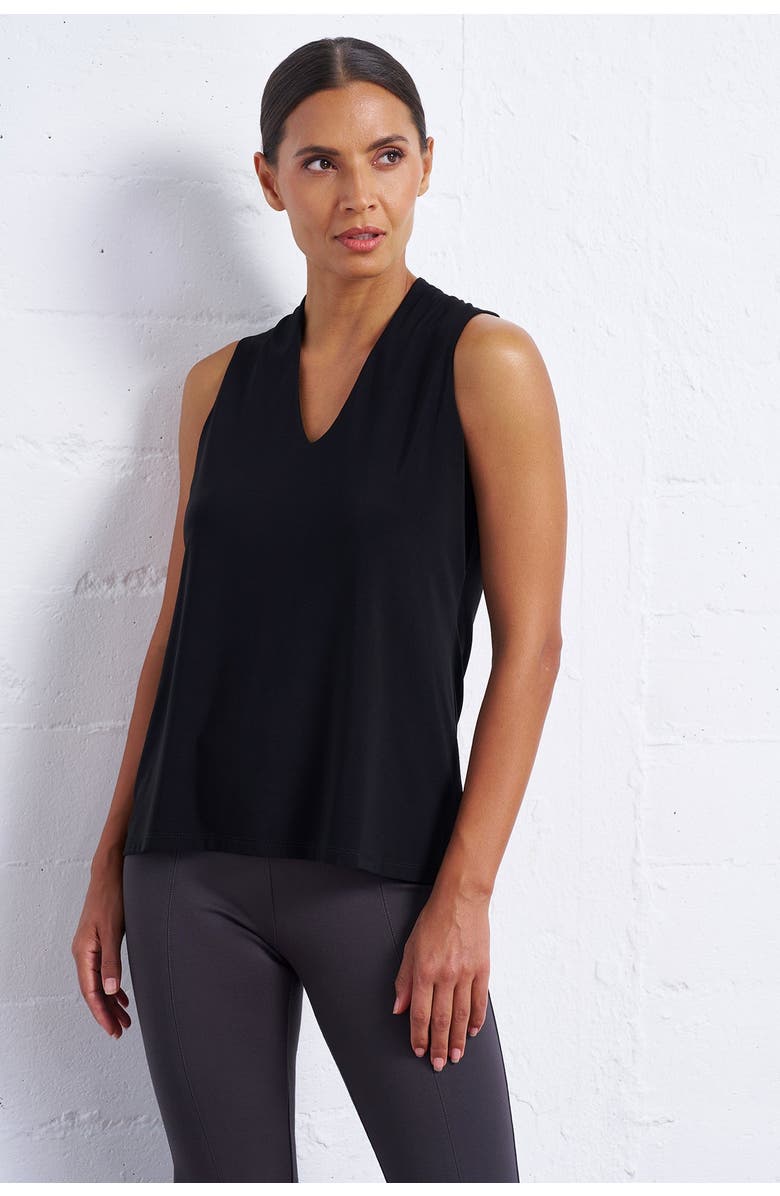 Franne Golde Luxe Stretch V-Neck Sleeveless Shell, Alternate, color, Black
