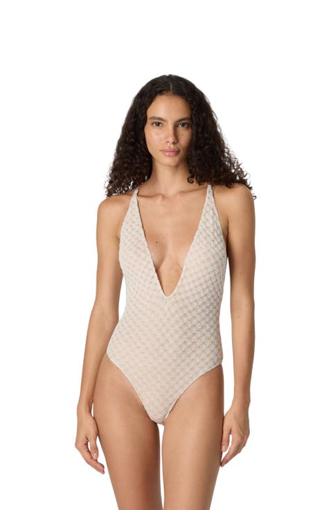 One-piece Swimsuit In Lamé Viscose With Raschel Workmanship