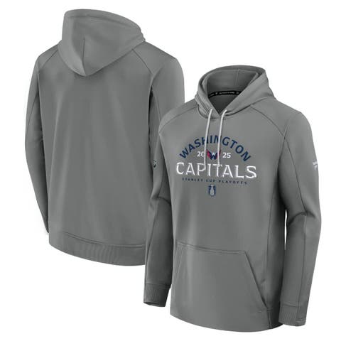 Men's Fanatics Gray Washington Capitals 2025 Stanley Cup Playoffs Authentic Pro Rink Fly Fleece Pullover Hoodie
