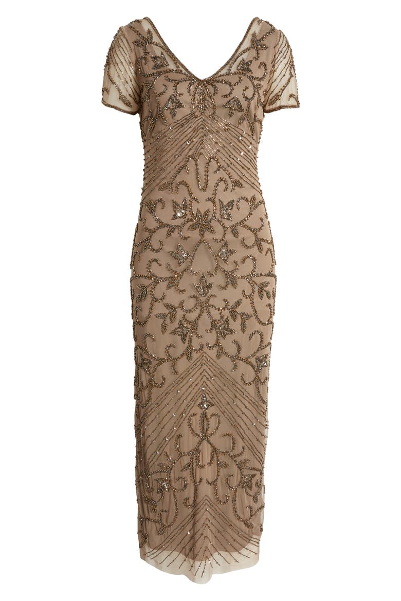 Beaded Mesh Column Gown, Alternate, color, OYSTER