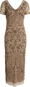 Pisarro Nights Beaded Mesh Column Gown