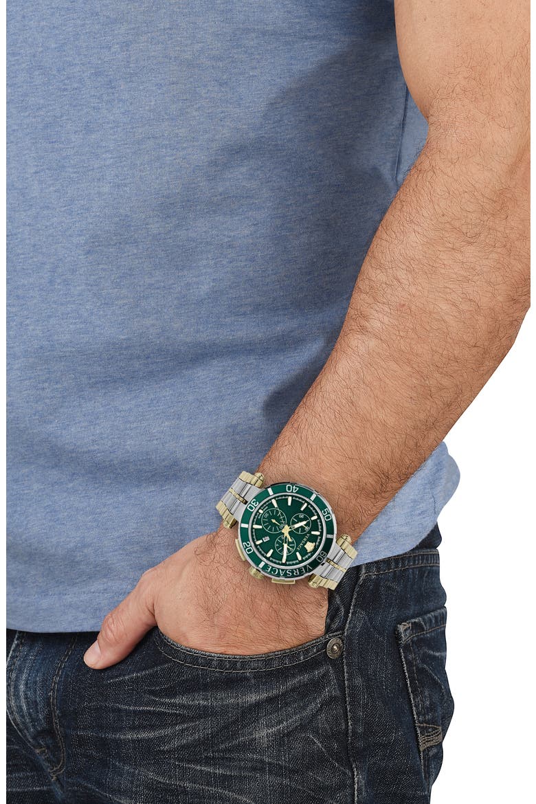 Greca Chronograph Bracelet Watch, 45mm, Alternate, color, TWO TONE