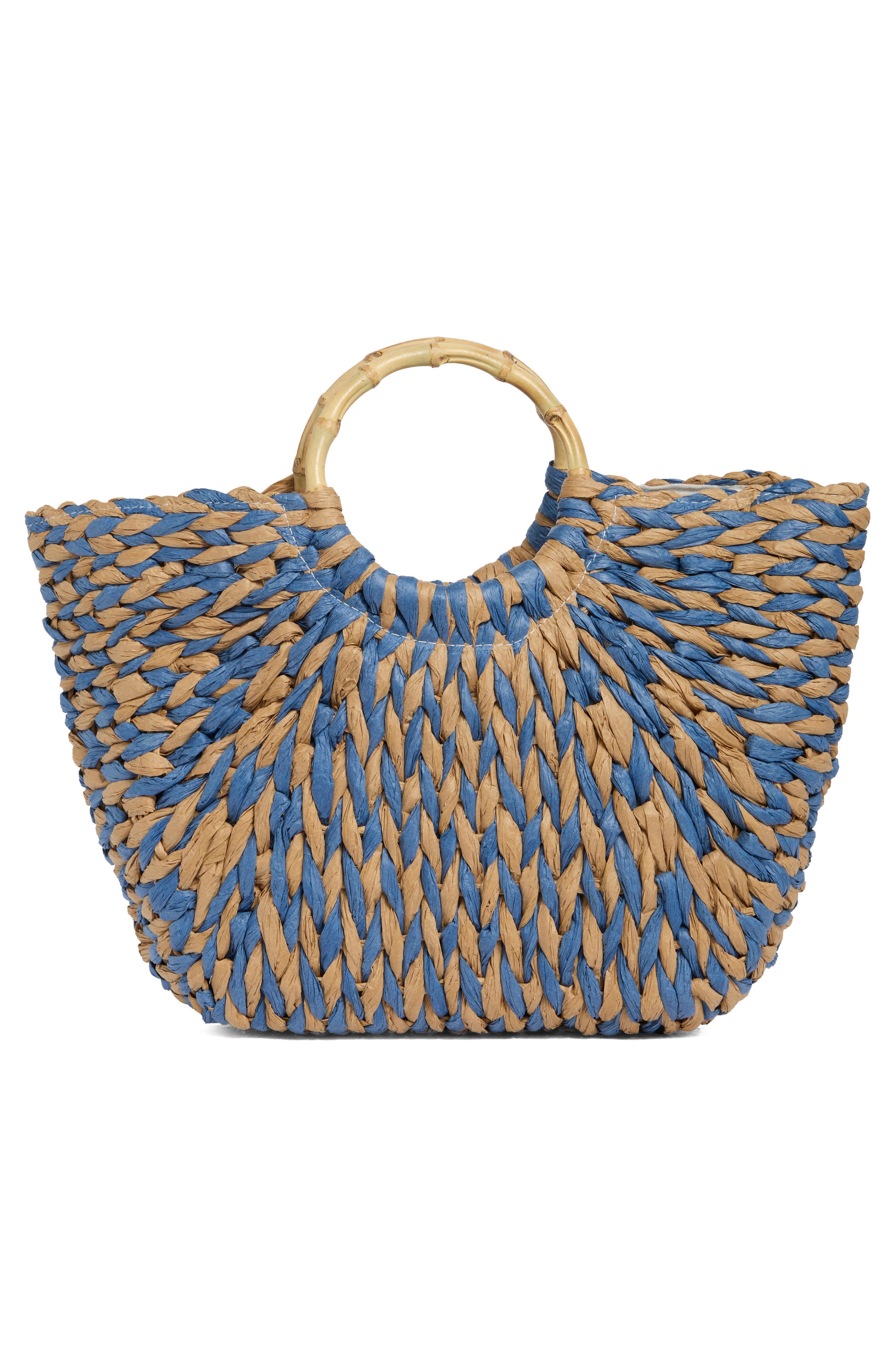 ALESSIA BIANCHI East/West Straw Tote, Alternate, color, Taupe/ Blue