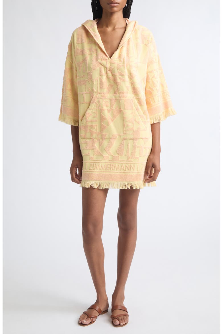Pop Fringe Cotton Terry Jacquard Cover-Up Dress, Main, color, MANGO