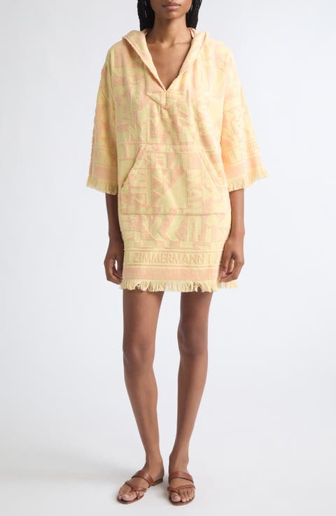 Pop Fringe Cotton Terry Jacquard Cover-Up Dress