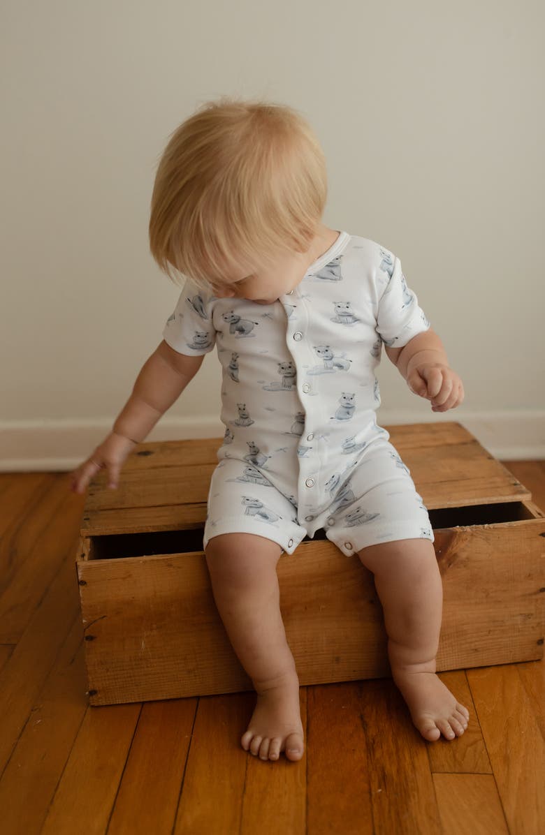 L'ovedbaby Baby Hippo Short Sleeve Organic Cotton Romper, Alternate, color, 