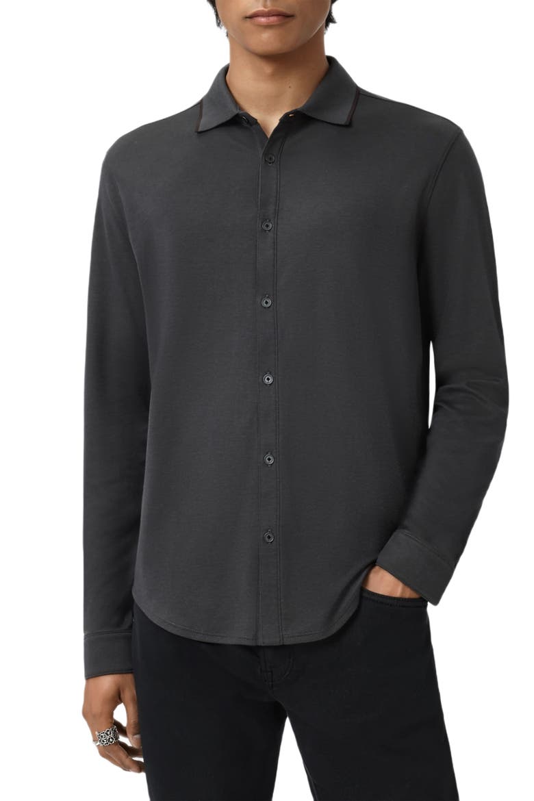 Drewce Bird's Eye Button-Up Shirt, Alternate, color, CHARCOAL