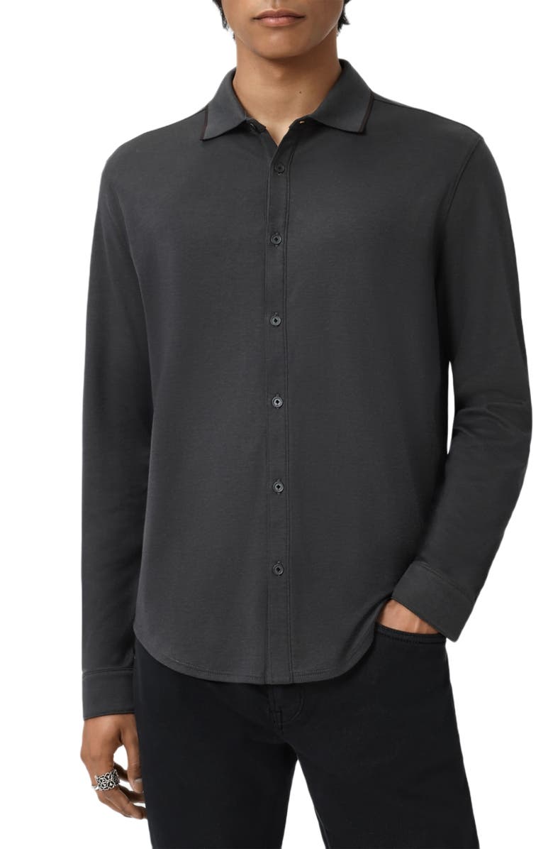 John Varvatos Drewce Bird's Eye Button-Up Shirt, Alternate, color, Charcoal