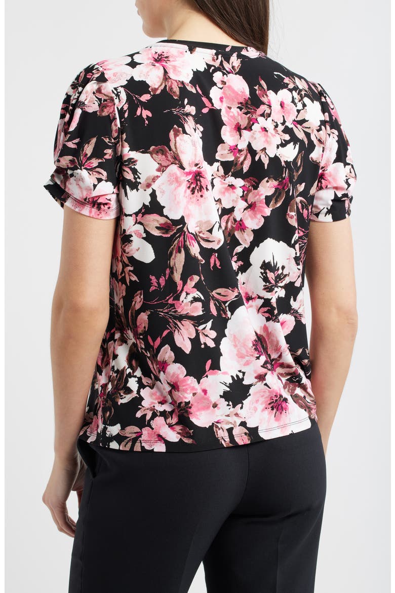 Floral Print Pleated Sleeve Top, Alternate, color, ANNE BLACK MULTI