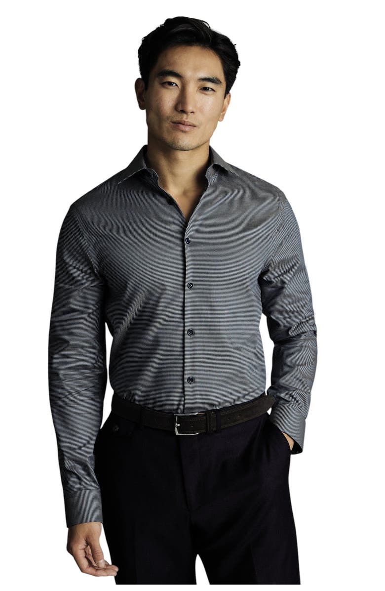 Charles Tyrwhitt Non-Iron Stretch Texture Circle Shirt, Main, color, Charcoal