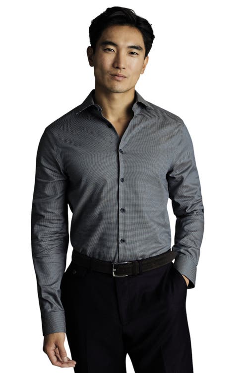 Charles Tyrwhitt Non-iron Stretch Texture Circle Shirt In Gray