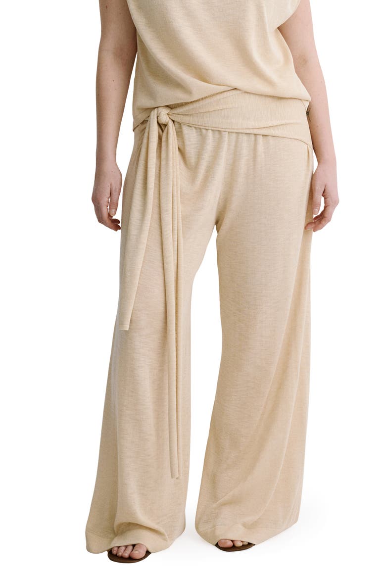Wide Leg Knit Pants with Knotted Sash, Main, color, ECRU