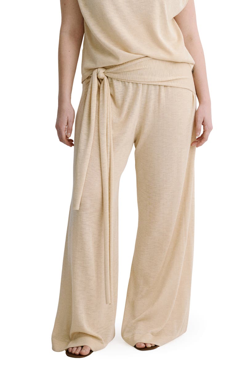 MANGO Wide Leg Knit Pants with Knotted Sash, Main, color, Ecru