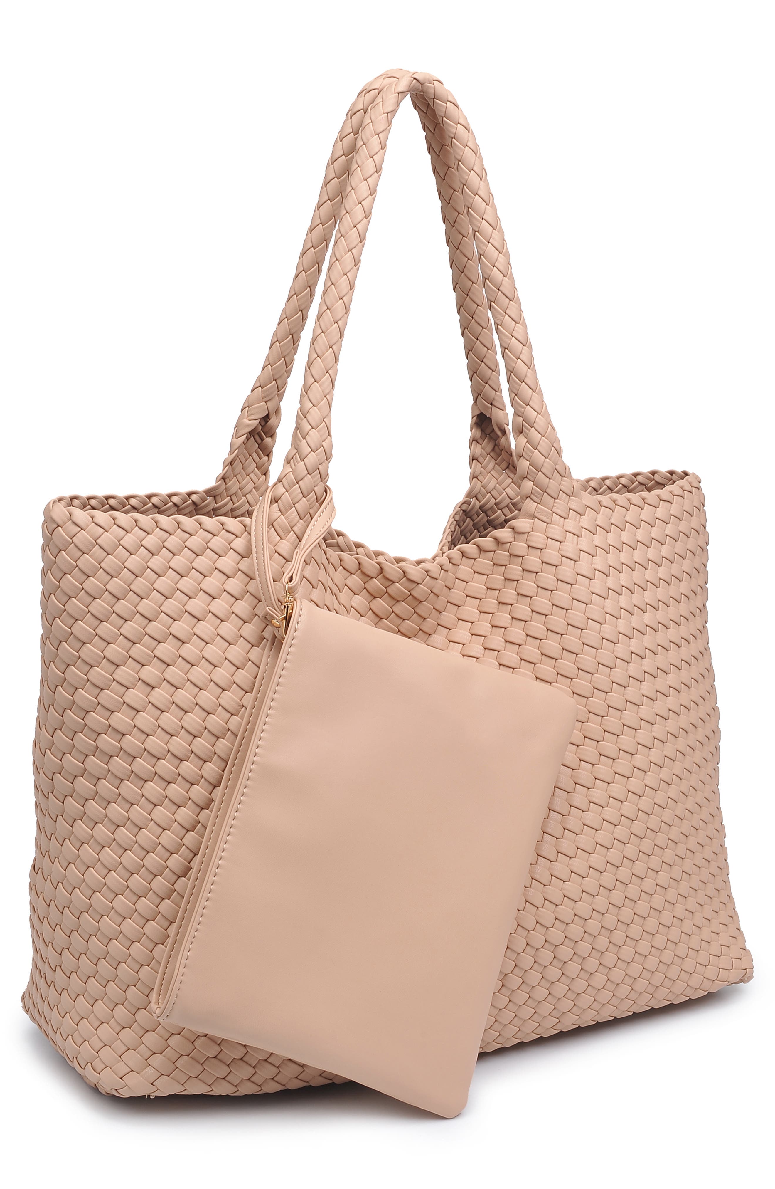 Woven Unlined Tote Bag and Pouch, Alternate, color, NATURAL