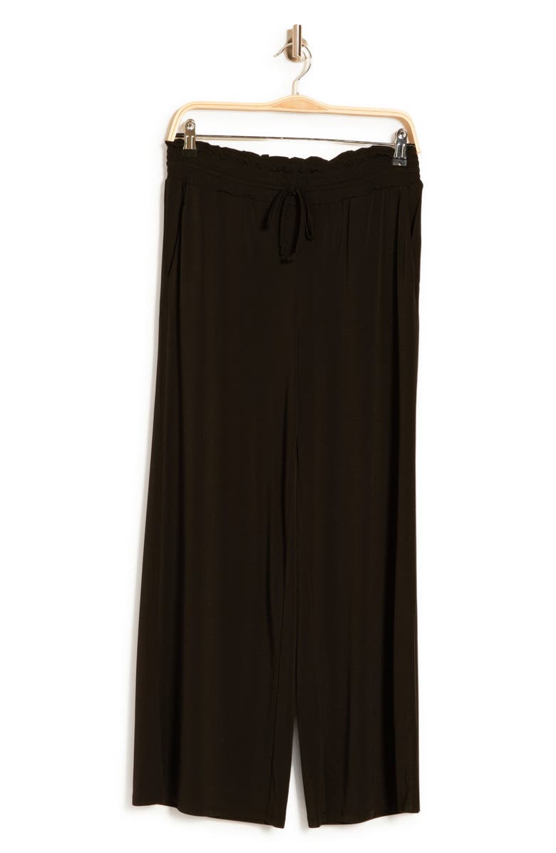 Ellen Tracy Palm Outline Smocked Crop Pants, Alternate, color, Black