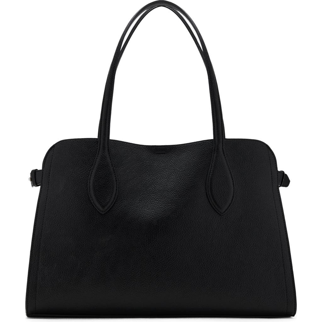 Mango Medium Pebbled Faux Leather Handbag In Black
