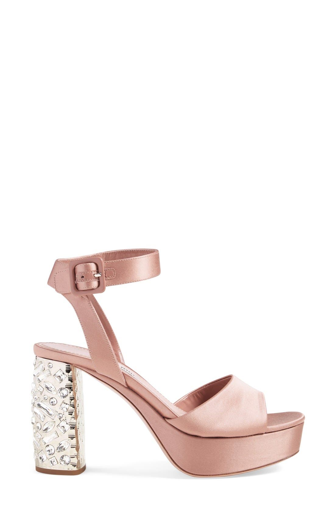 Miu Miu Studded Block Heel Platform Sandal, Alternate, color, 