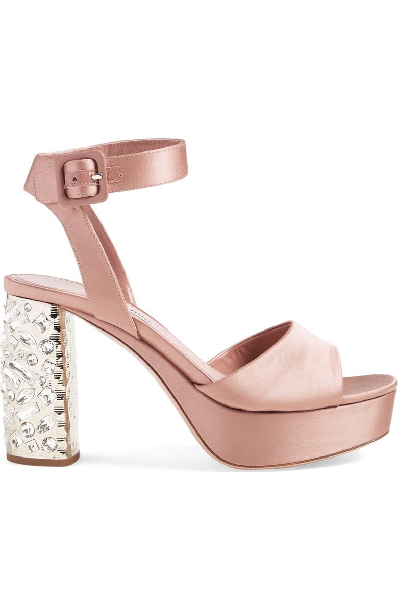 Miu Miu Studded Block Heel Platform Sandal, Alternate, color,