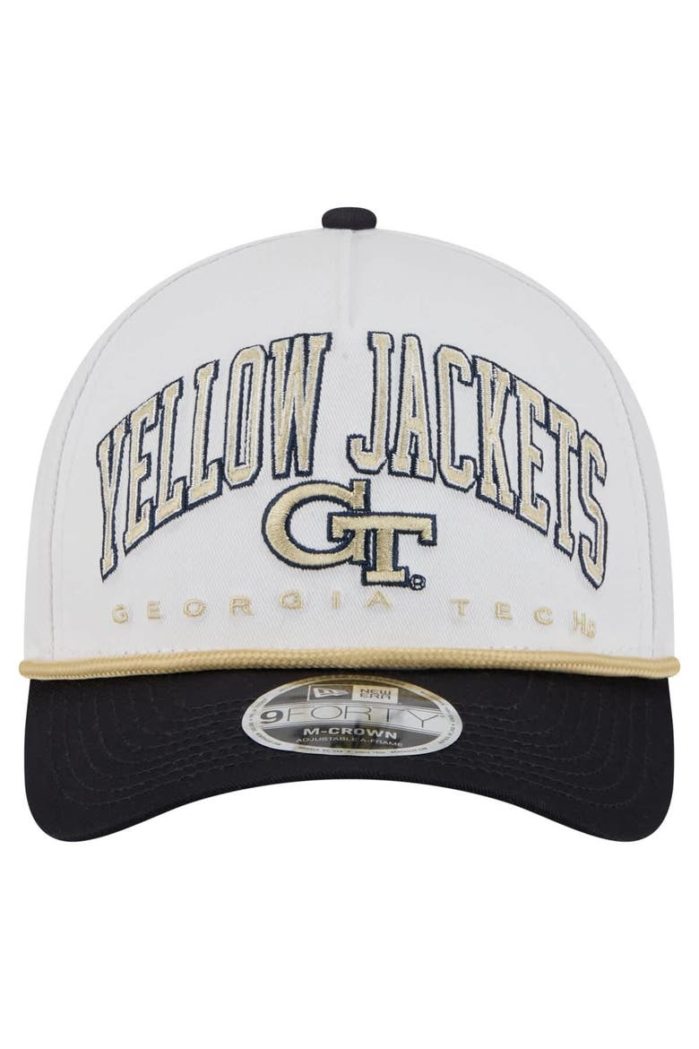 Men's New Era White/Navy Georgia Tech Yellow Jackets Arch Two-Tone Rope 9FORTY A-Frame M-Crown Adjustable Hat, Alternate, color, White
