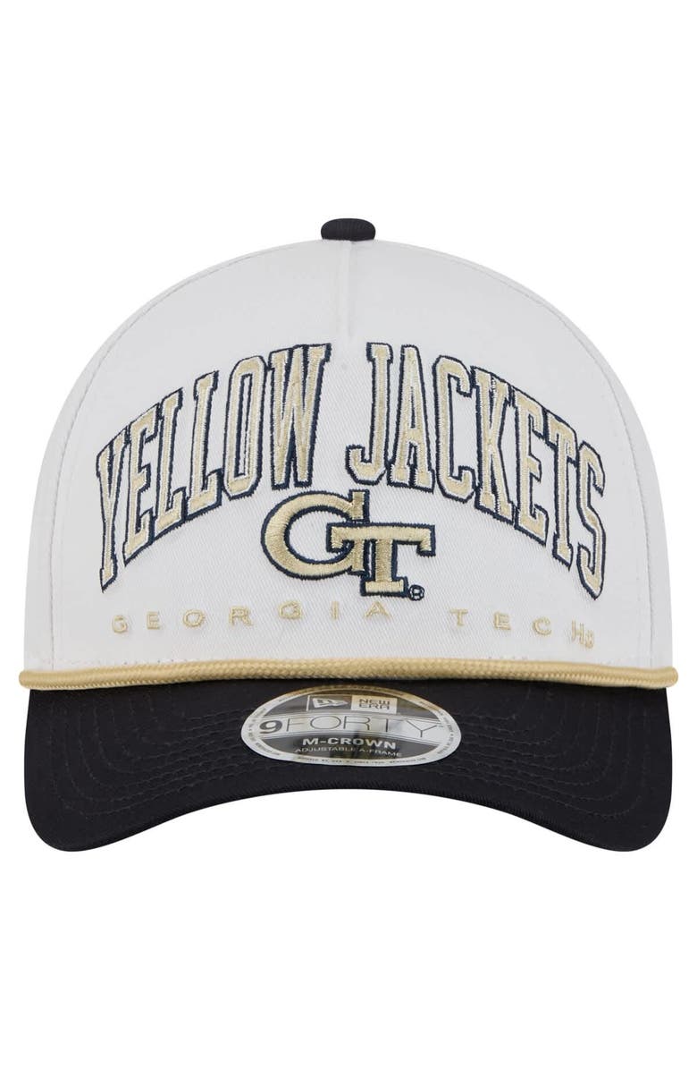 New Era Men's New Era White/Navy Georgia Tech Yellow Jackets Arch Two-Tone Rope 9FORTY A-Frame M-Crown Adjustable Hat, Alternate, color, White